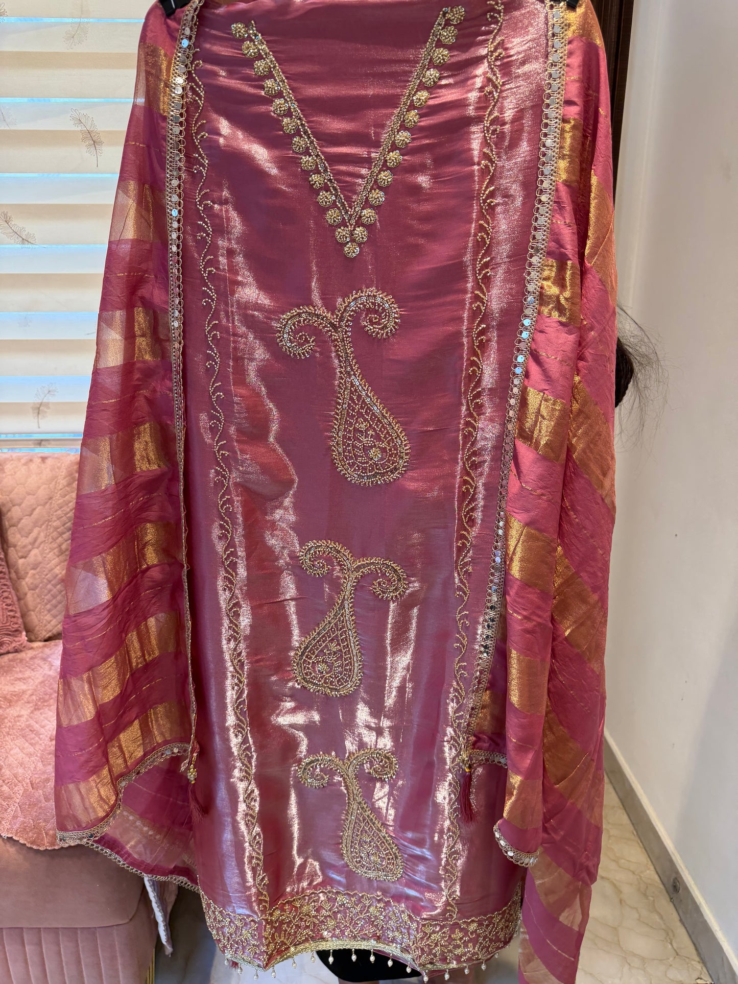 `Maisha’ Glass silk designer 3 piece suit set with handwork