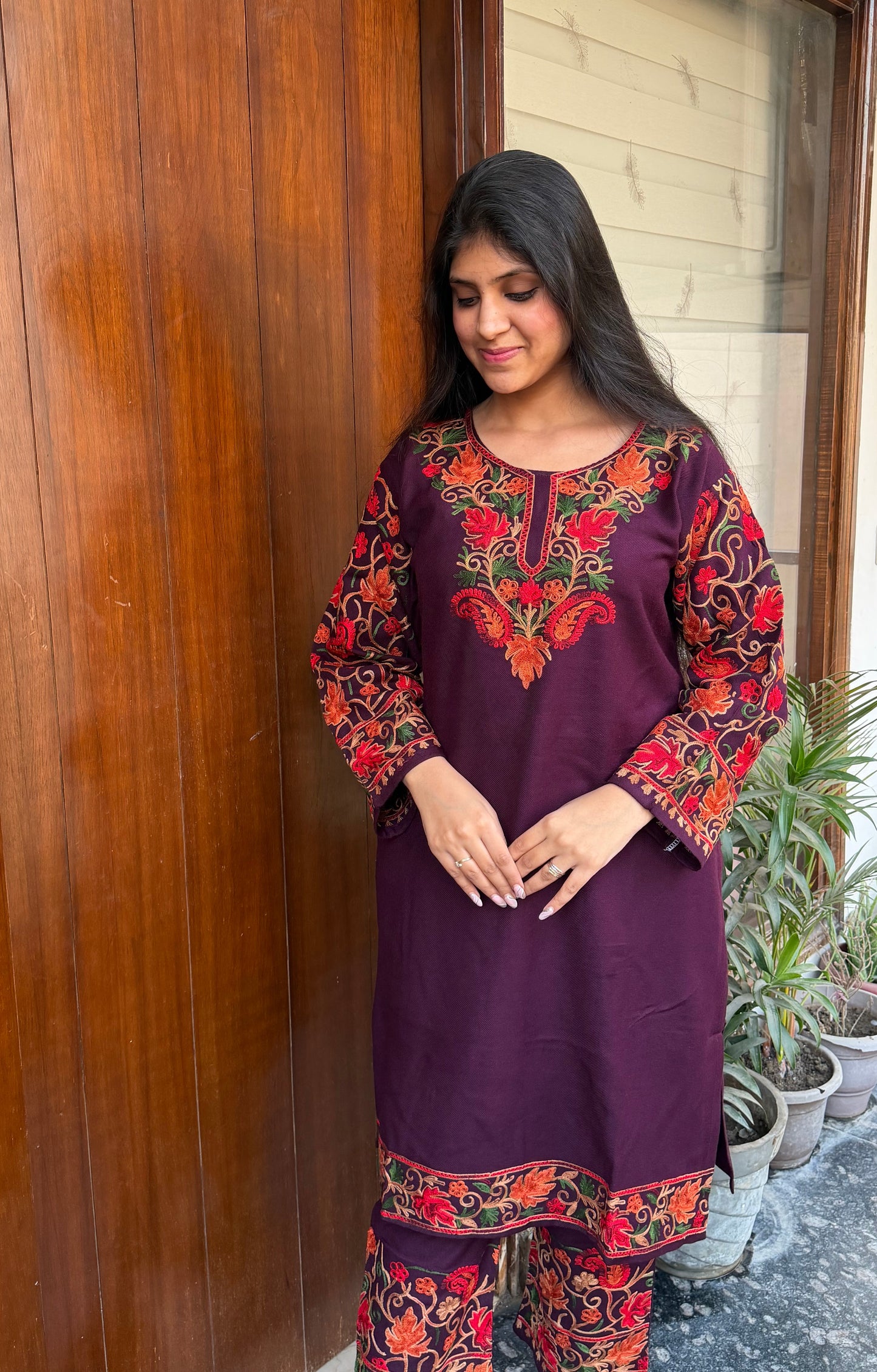 Pure wool hand embroidered aari work designer coord set