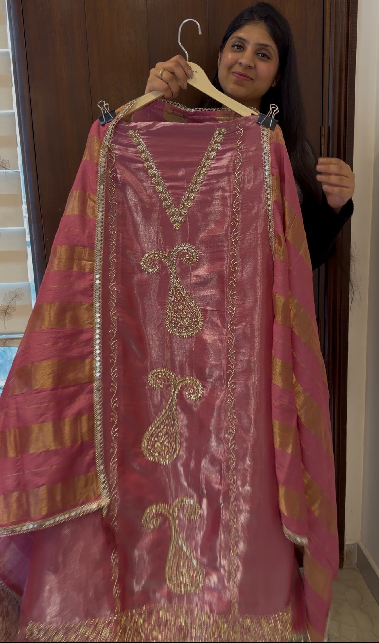 `Maisha’ Glass silk designer 3 piece suit set with handwork