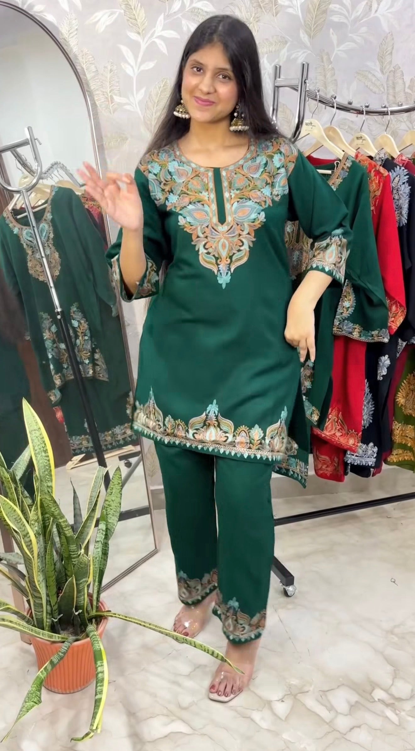 Pure wool hand embroidered aari work designer coord set