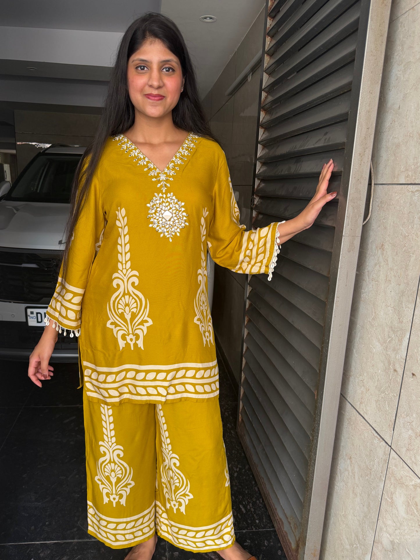 Yellow hand Embroidered Co-ord Set