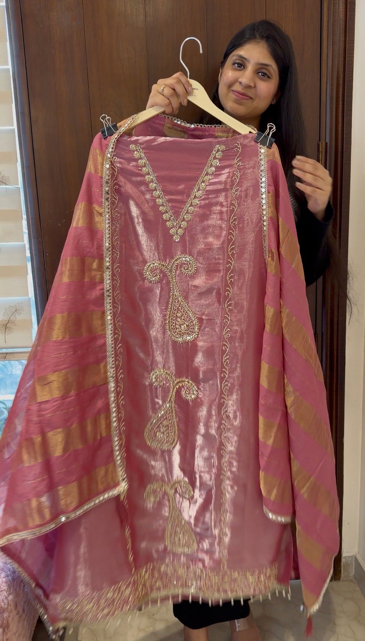 `Maisha’ Glass silk designer 3 piece suit set with handwork