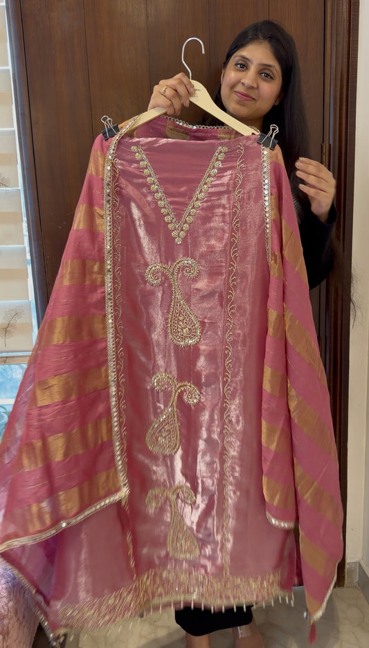 `Maisha’ Glass silk designer 3 piece suit set with handwork