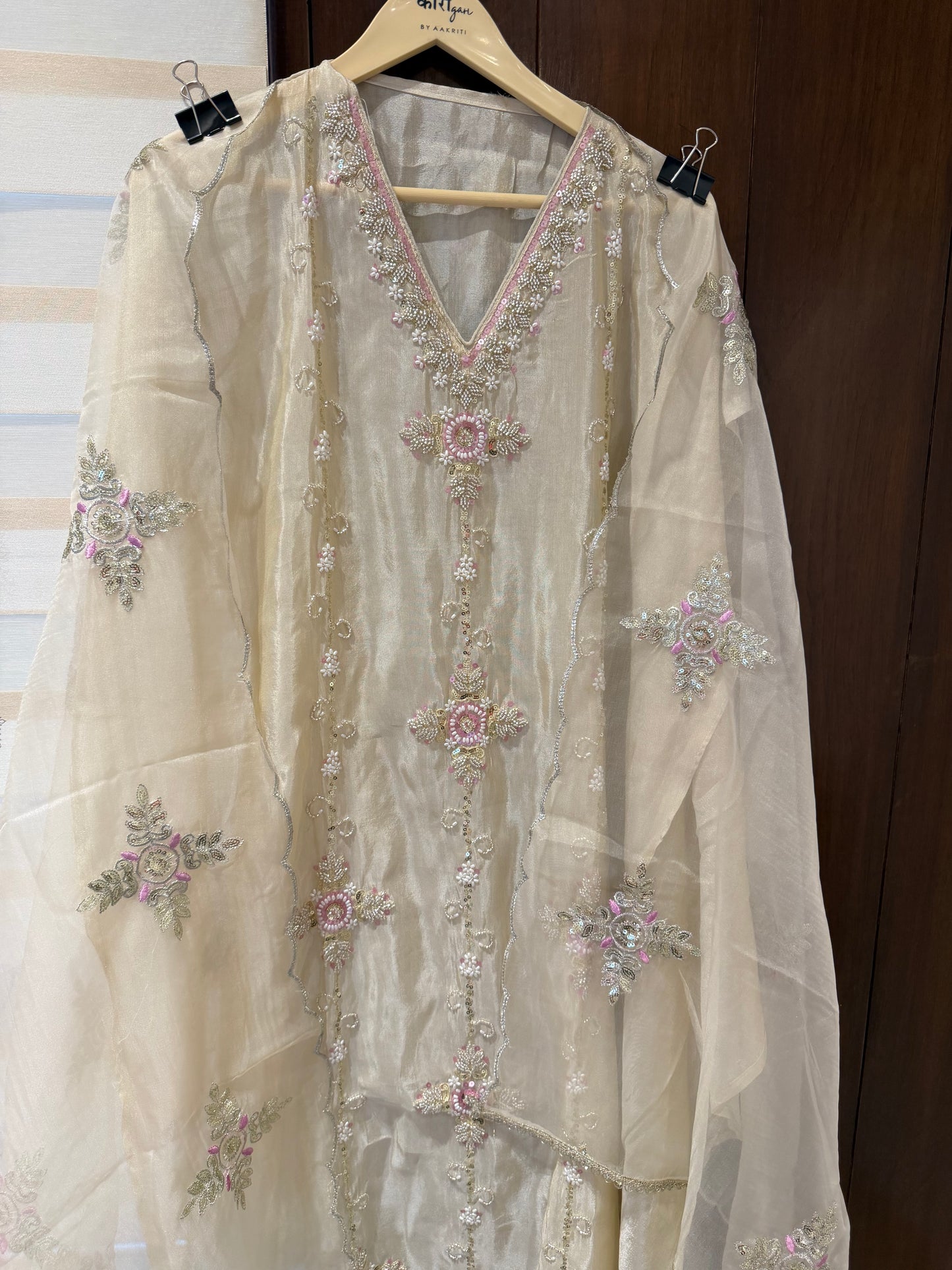 `Maisha’ Designer 3 piece suit set with hand and pearl work