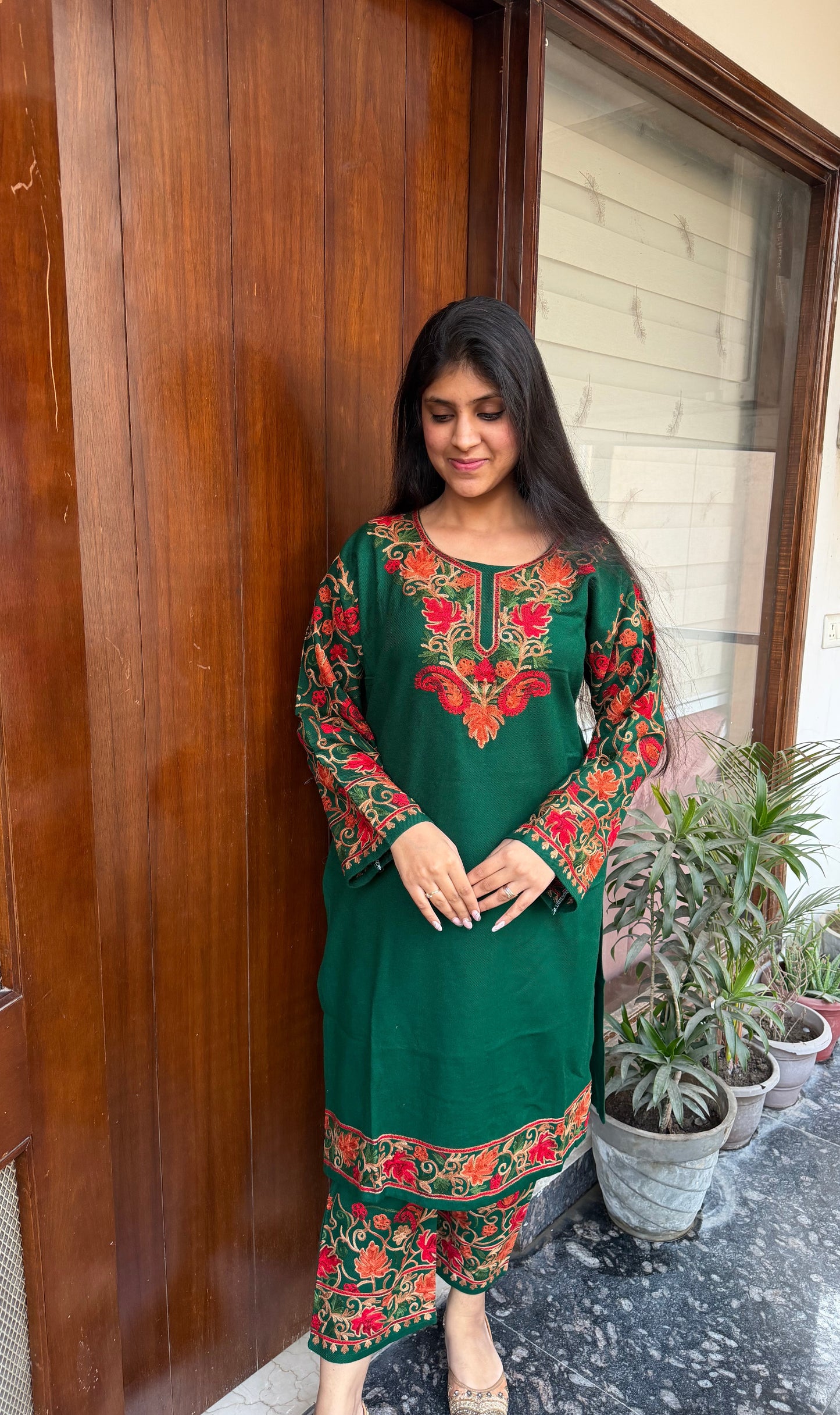 Pure wool hand embroidered aari work designer coord set