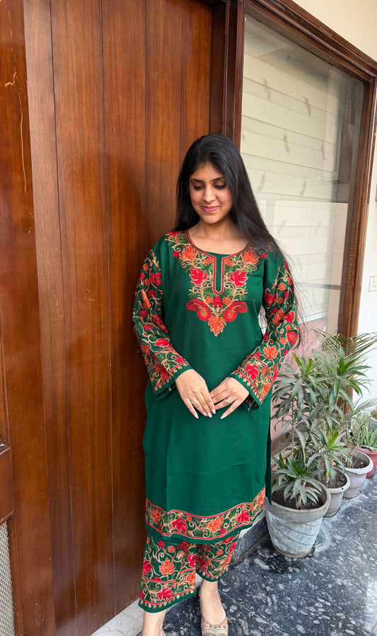 Pure wool hand embroidered aari work designer coord set