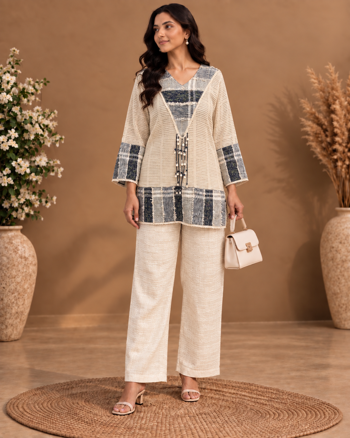 Hand Embroidered Jute Coord Set