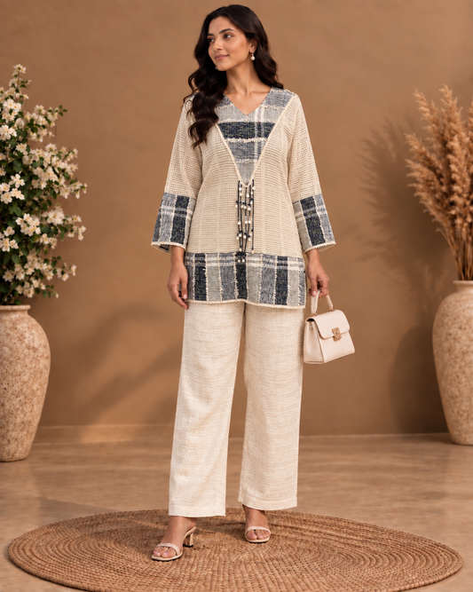Hand Embroidered Jute Coord Set