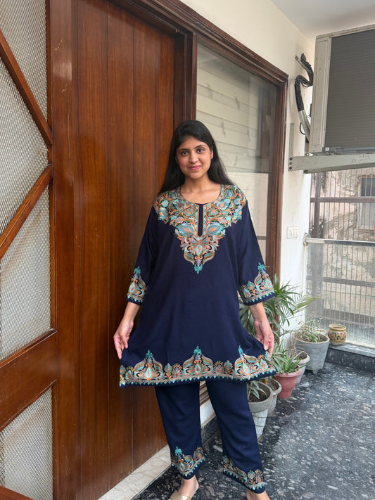 Pure wool hand embroidered aari work designer coord set