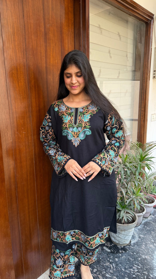 Pure wool hand embroidered aari work designer coord set
