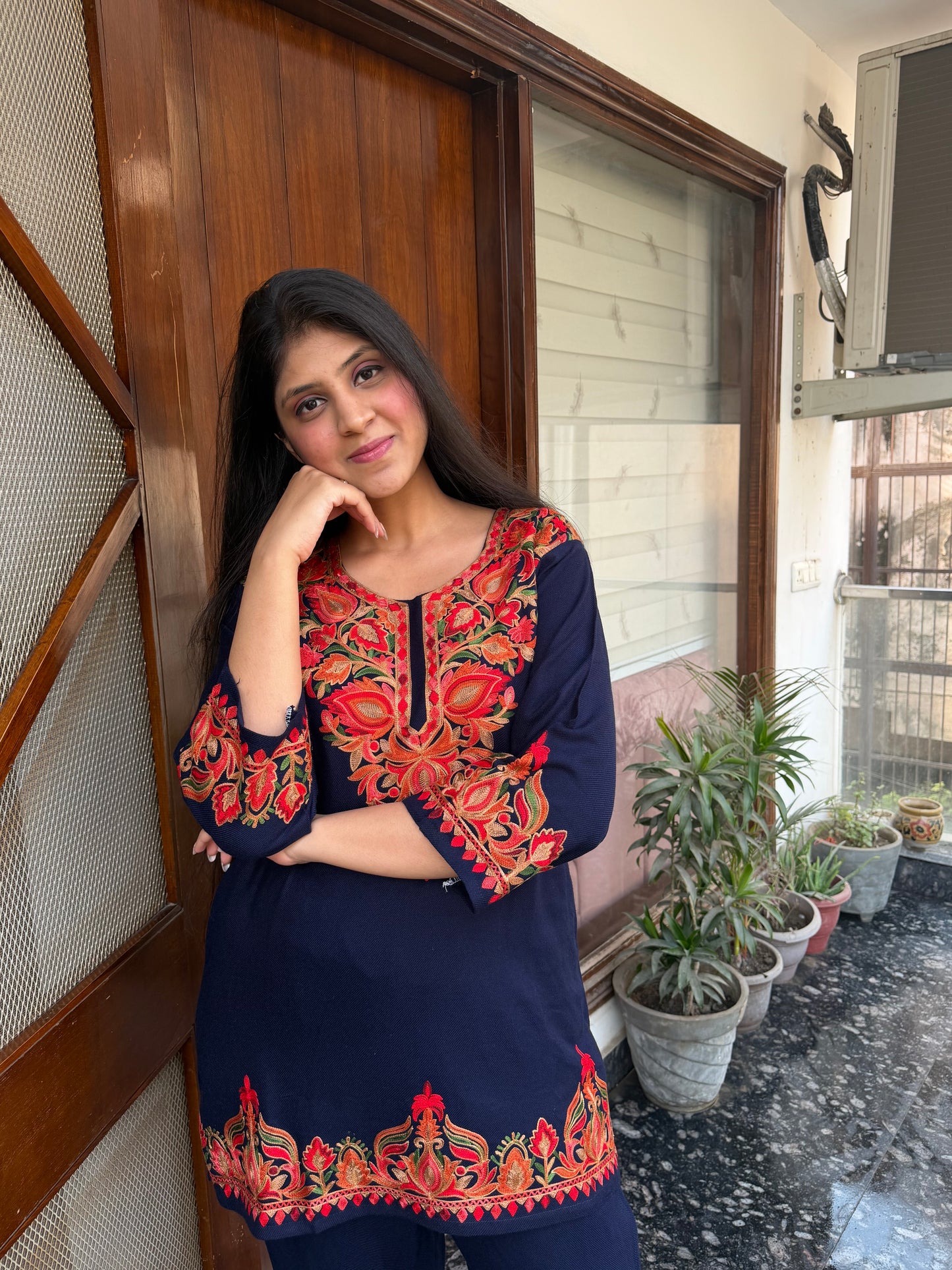 Pure wool hand embroidered aari work designer coord set