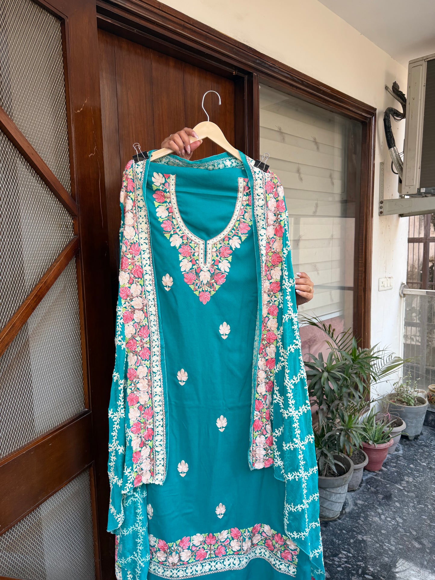 Hand embroidered aari work designer suit set