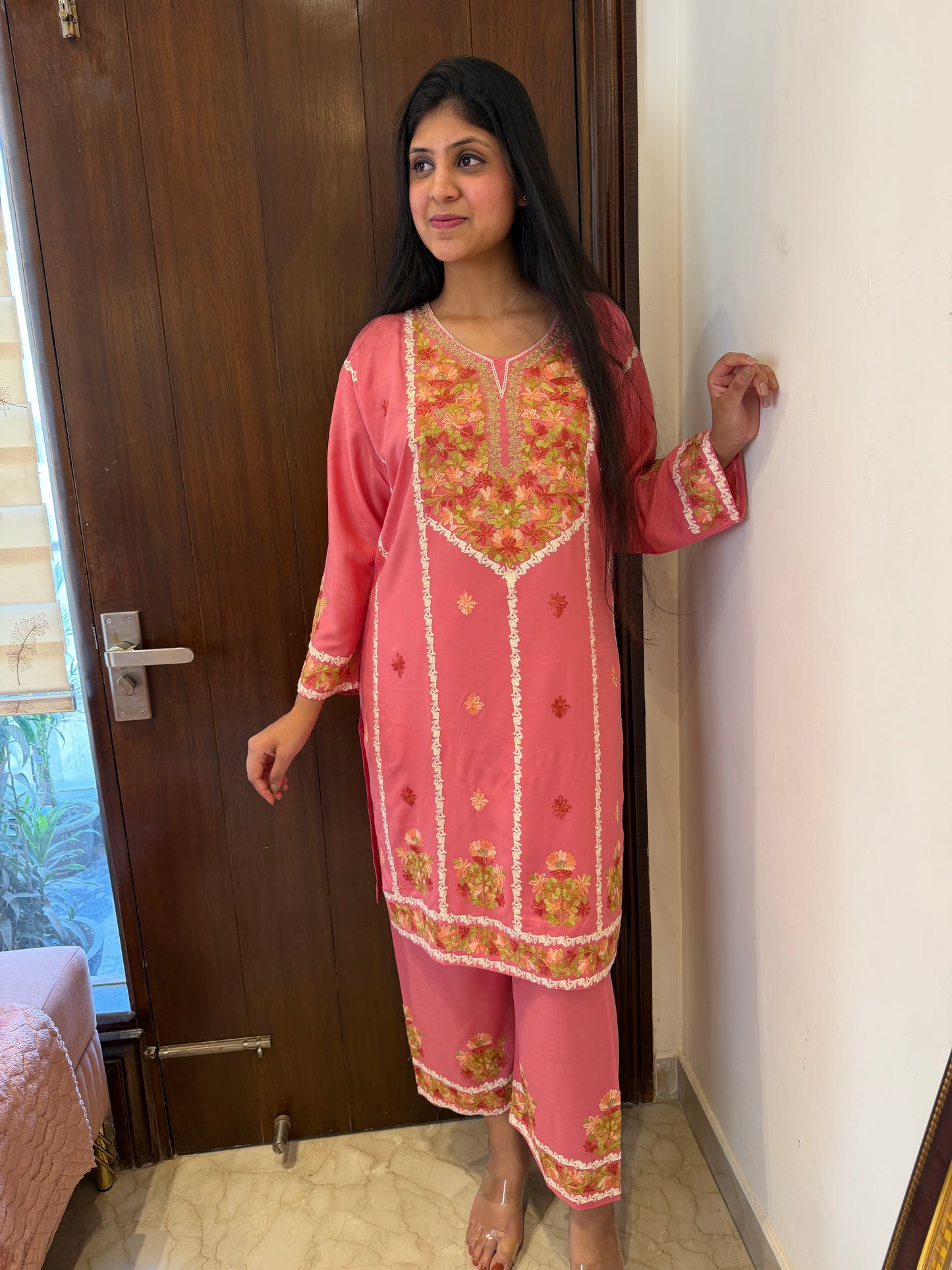 Designer Aari Embroidered Suit Set for Women – 3 Piece Kurta, Pant & Dupatta