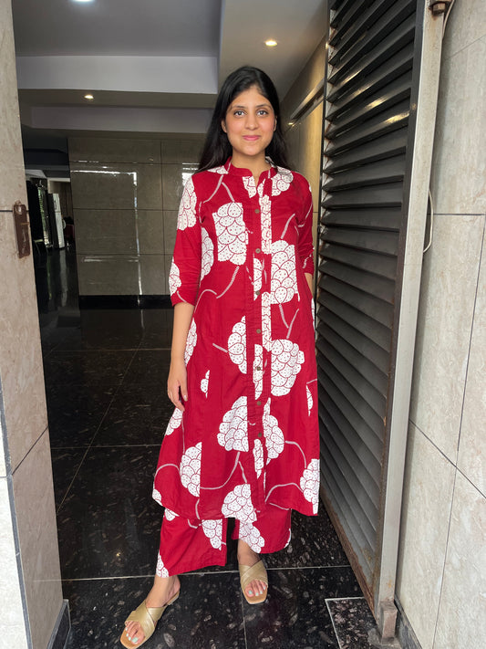 Red Printed Premium mul cotton Co-Ord Set for Women
