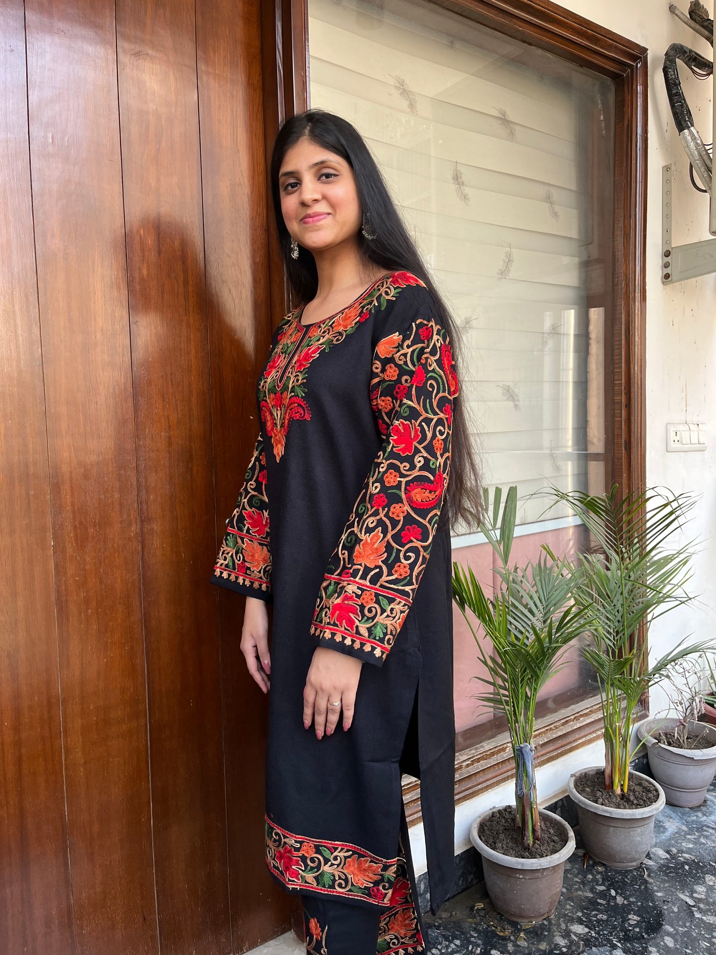 Pure wool hand embroidered aari work designer coord set