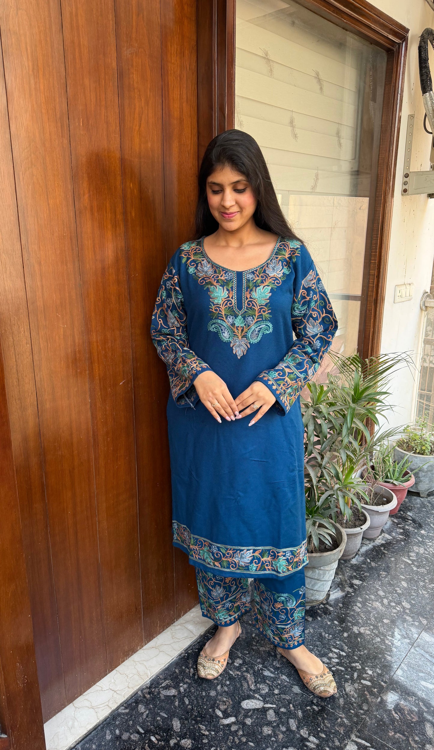 Pure wool hand embroidered aari work designer coord set