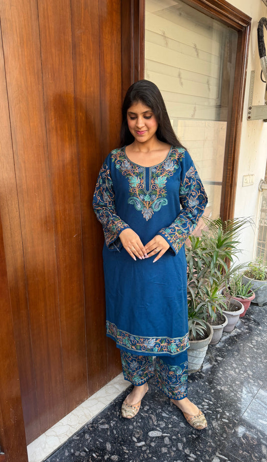 Pure wool hand embroidered aari work designer coord set