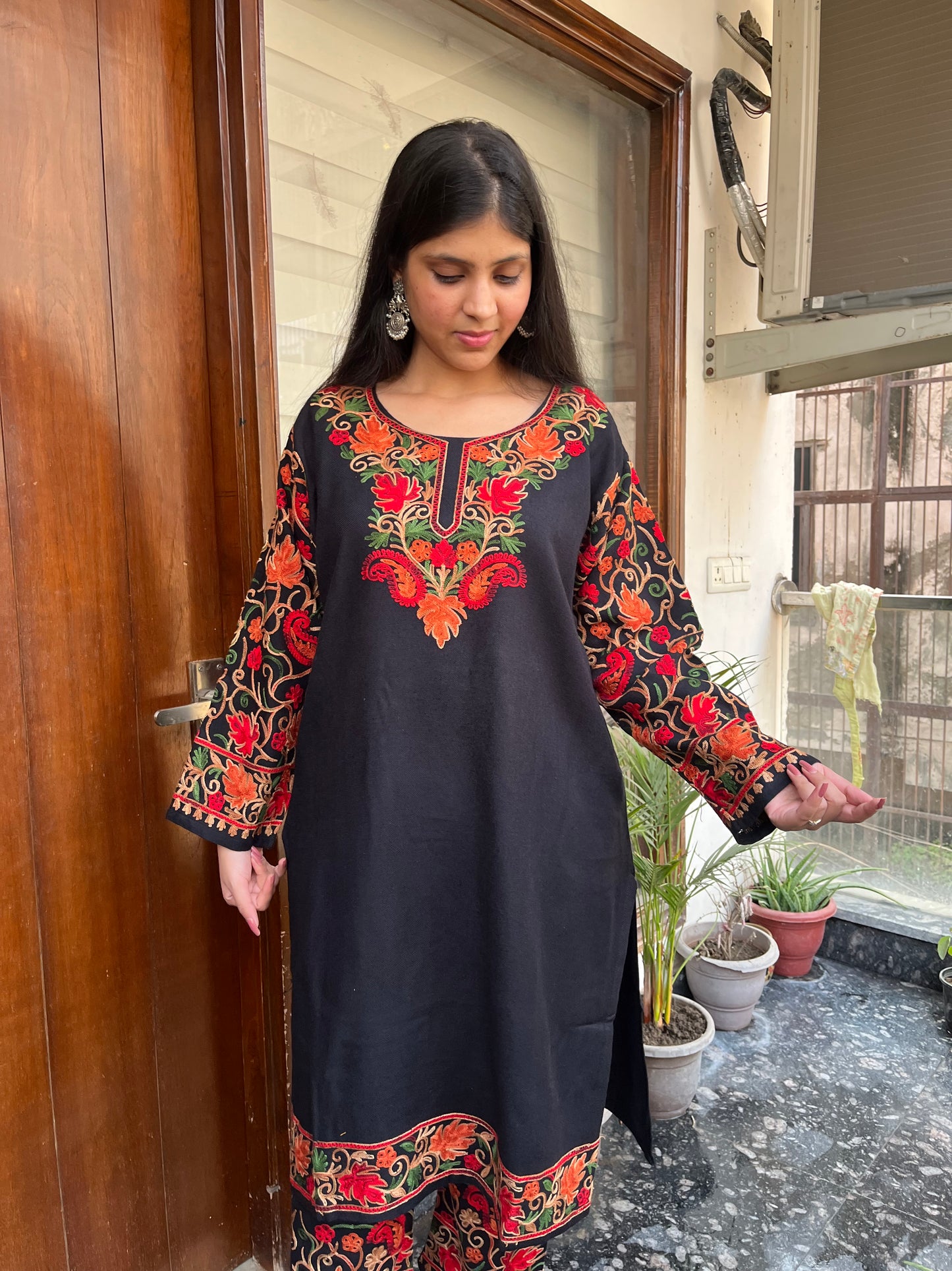 Pure wool hand embroidered aari work designer coord set