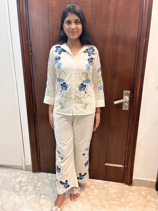 Mul cotton floral embroidery coord set