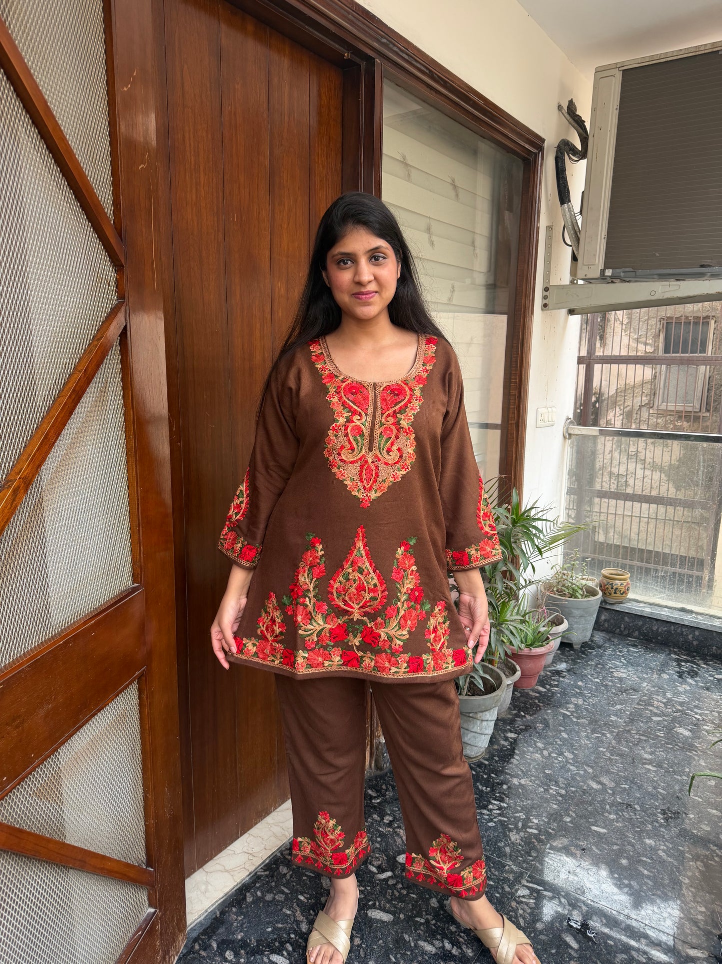Pure wool hand embroidered aari work designer coord set