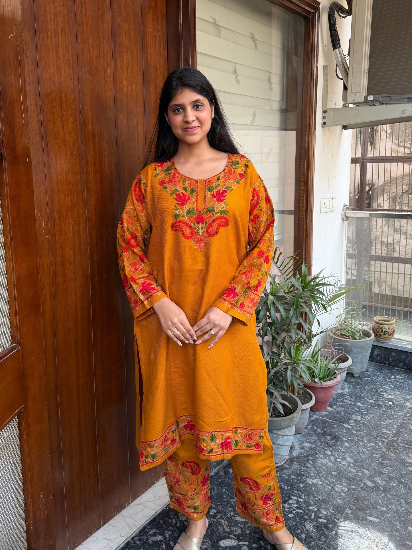 Pure wool hand embroidered aari work designer coord set