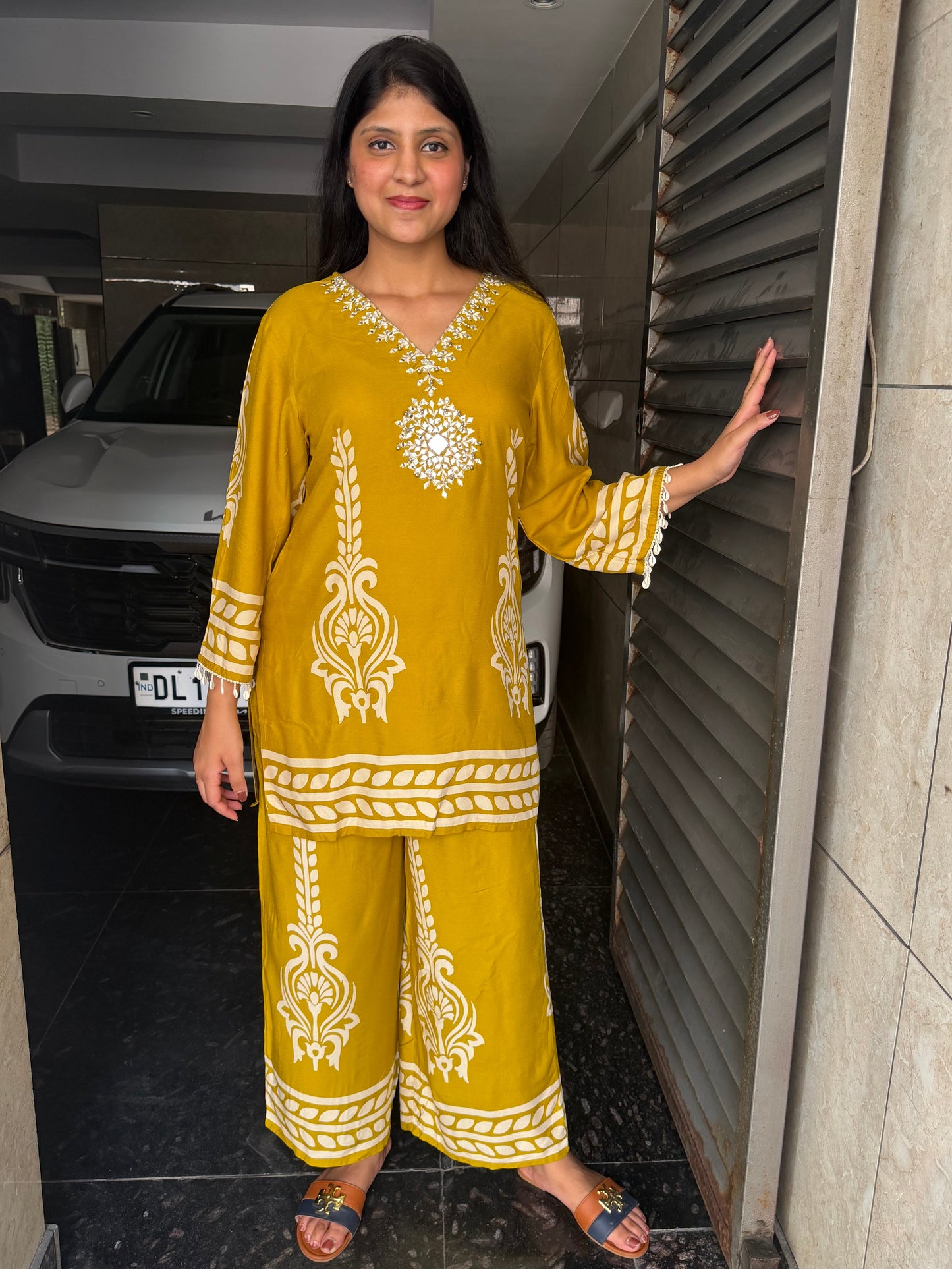 Yellow hand Embroidered Co-ord Set