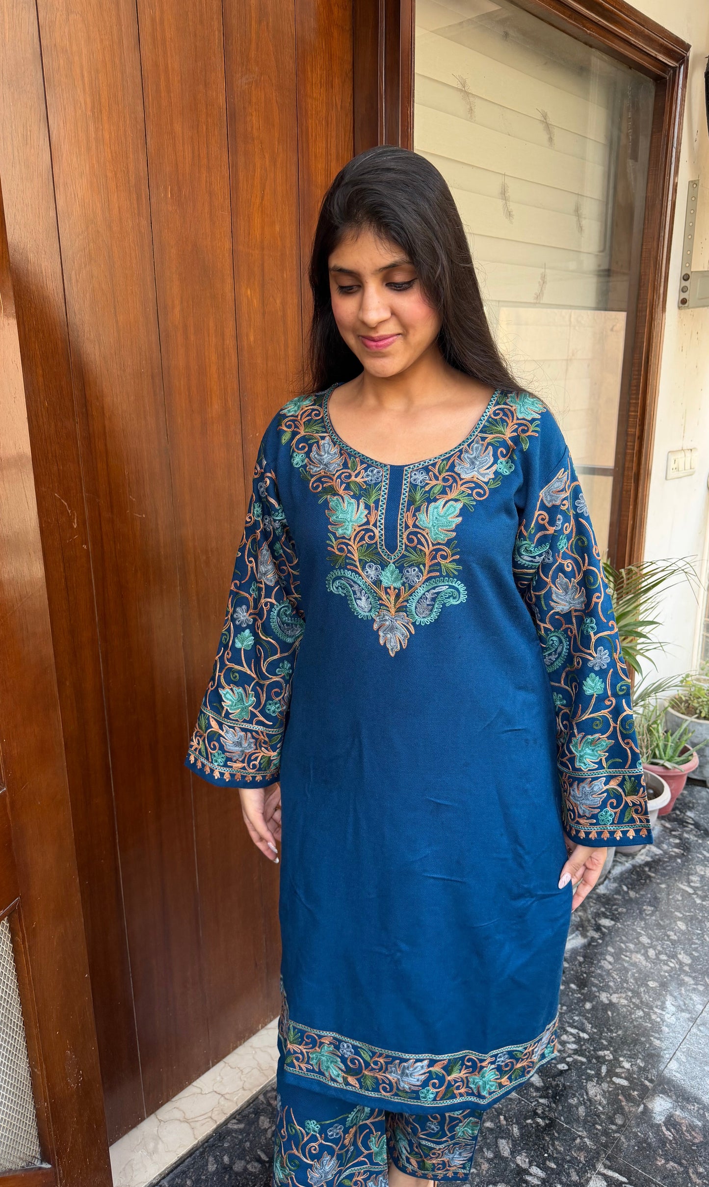 Pure wool hand embroidered aari work designer coord set