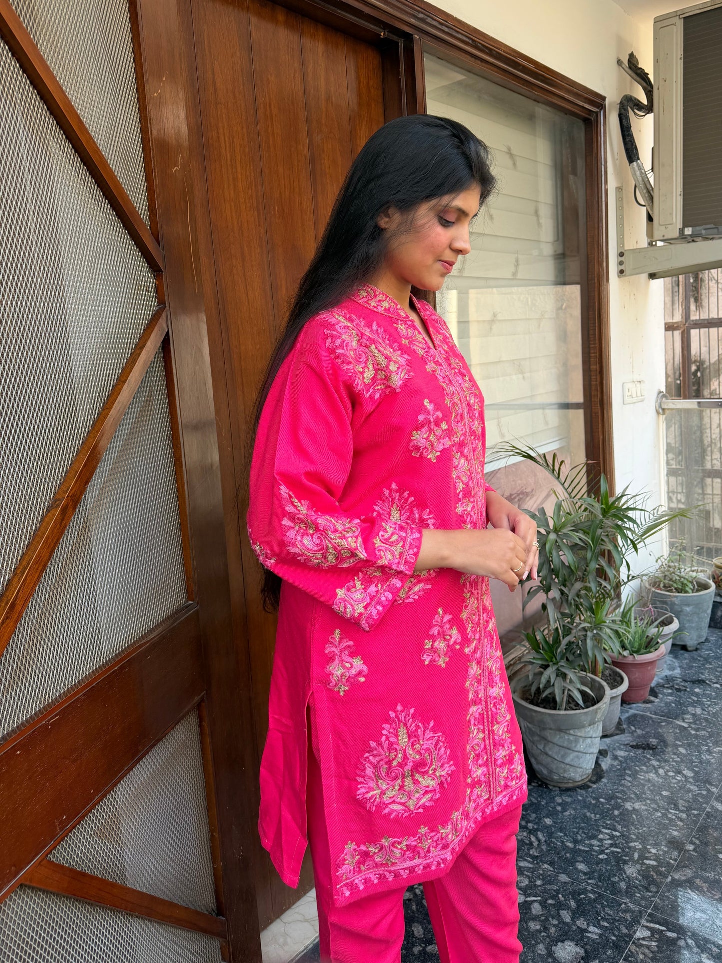 Pashmina hand embroidered designer coord set with aari work