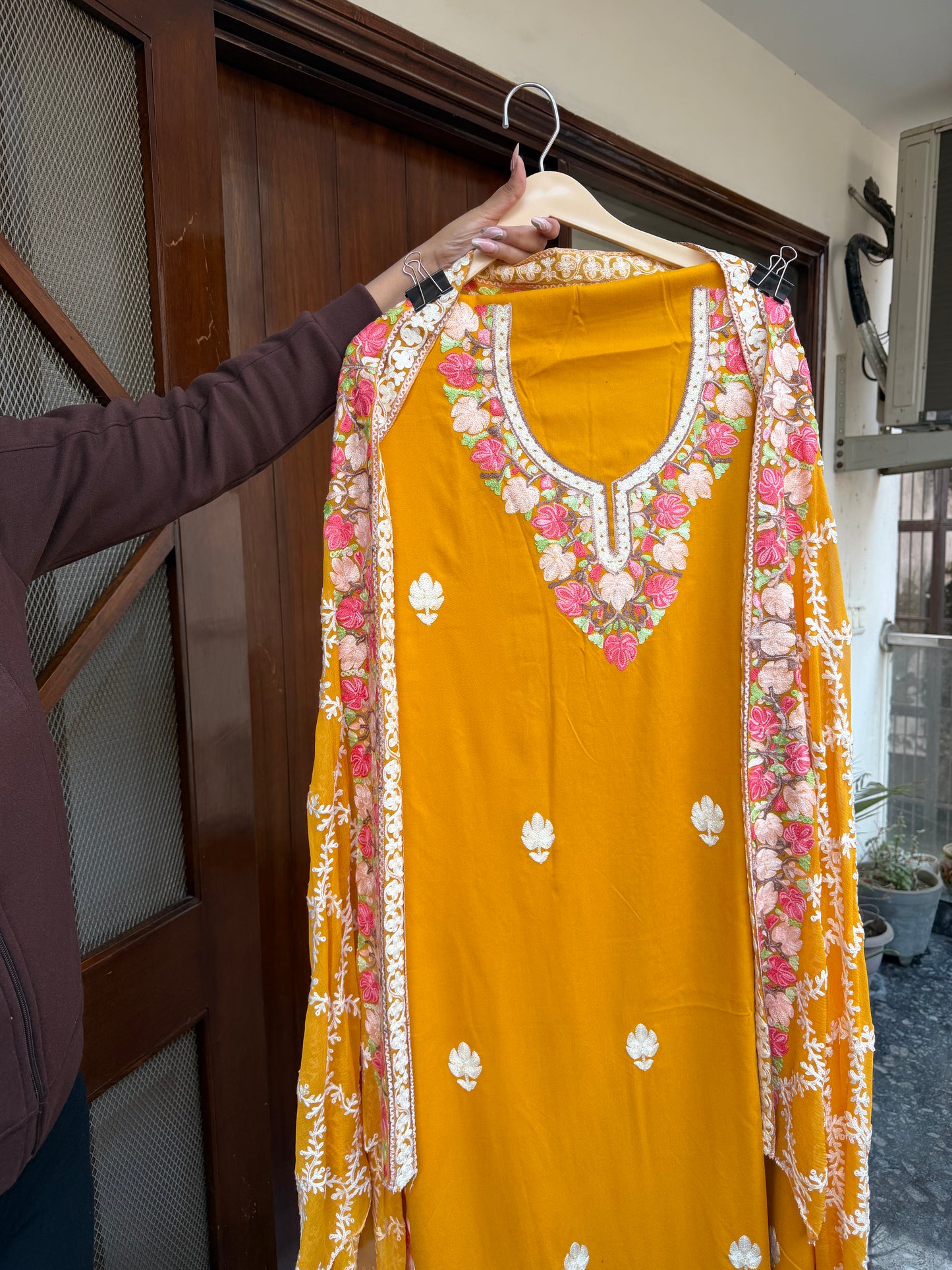 Hand embroidered aari work designer suit set