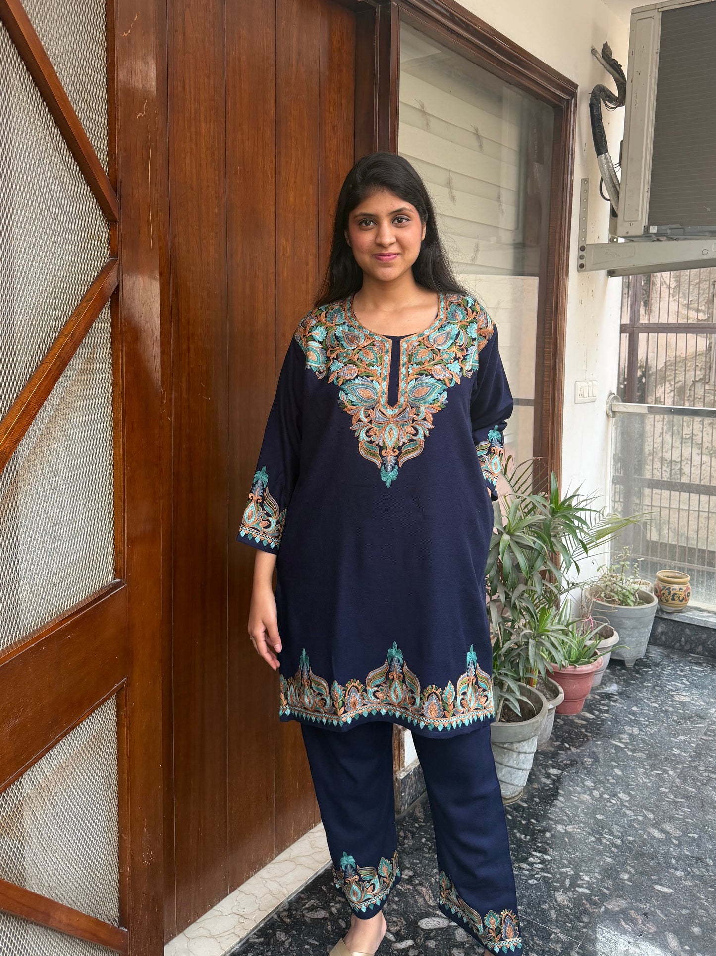 Pure wool hand embroidered aari work designer coord set