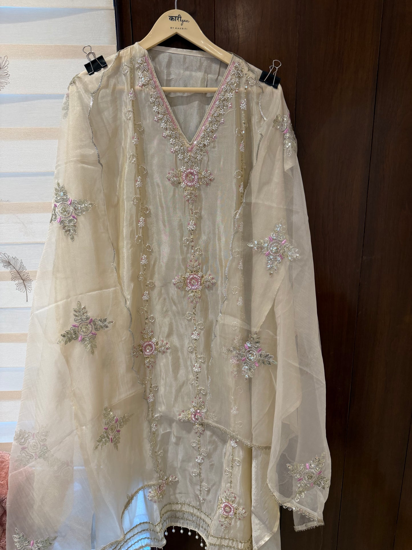 `Maisha’ Designer 3 piece suit set with hand and pearl work