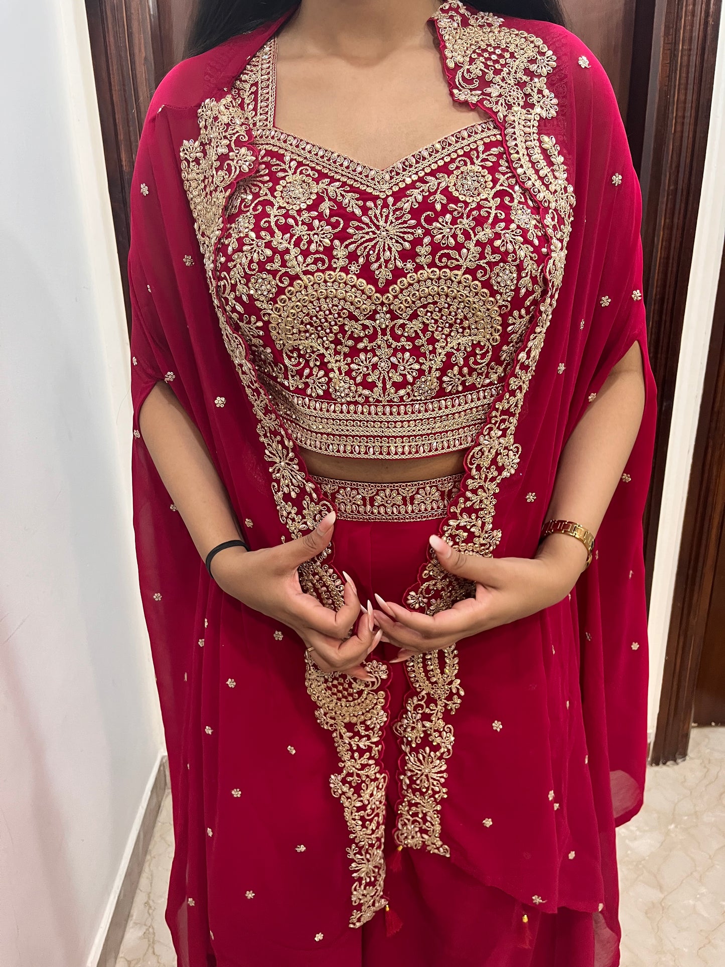 Indo western 3 piece dress - crop top and sharara with handwork
