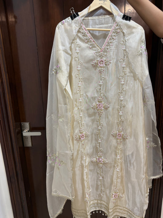 `Maisha’ Designer 3 piece suit set with hand and pearl work