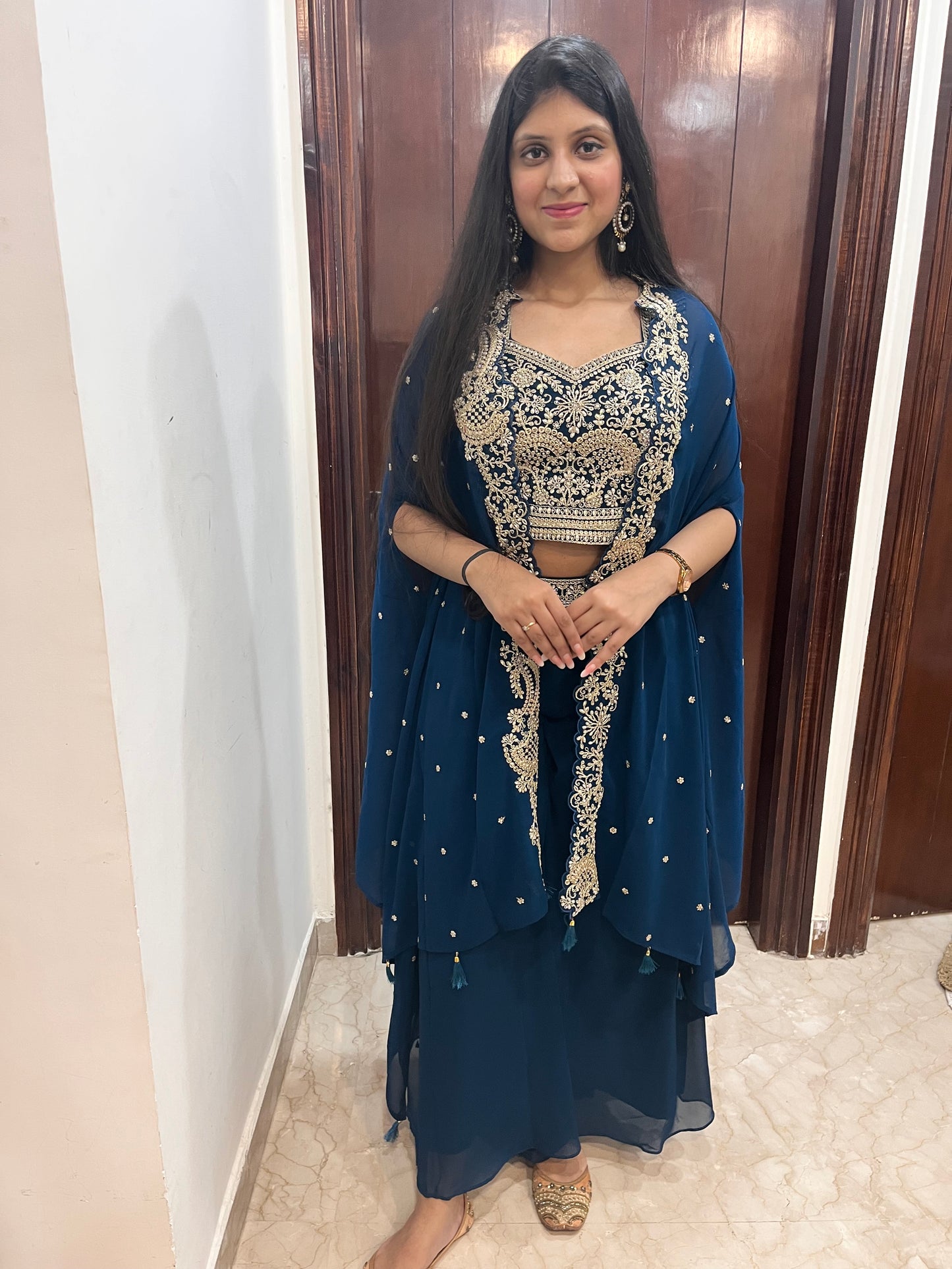 Indo western 3 piece dress - crop top and sharara with handwork