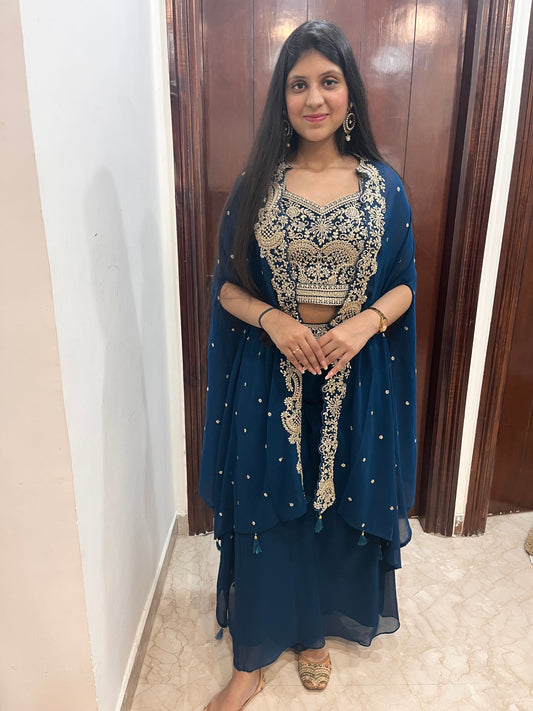 Indo western 3 piece dress - crop top and sharara with handwork
