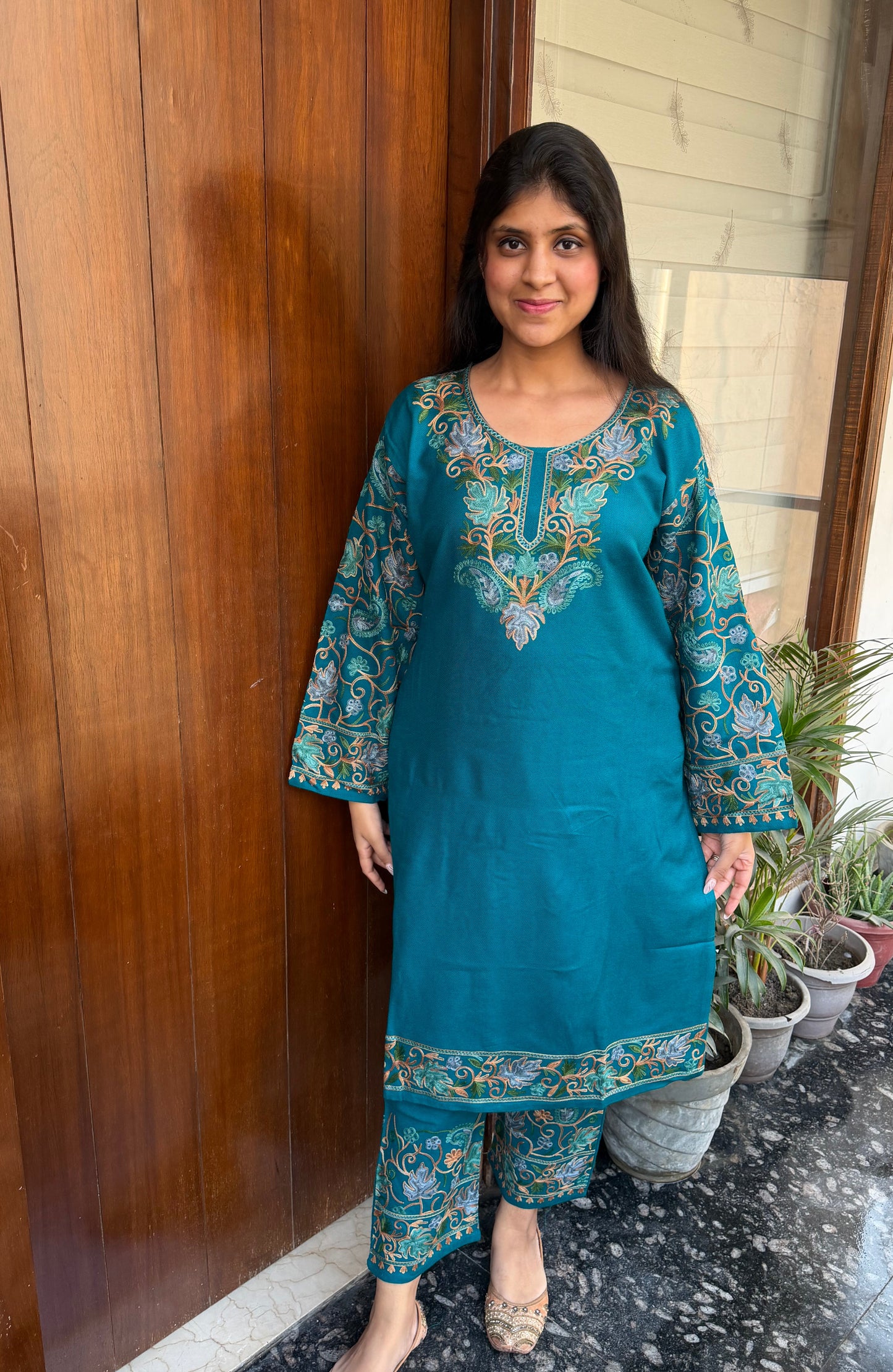 Pure wool hand embroidered aari work designer coord set