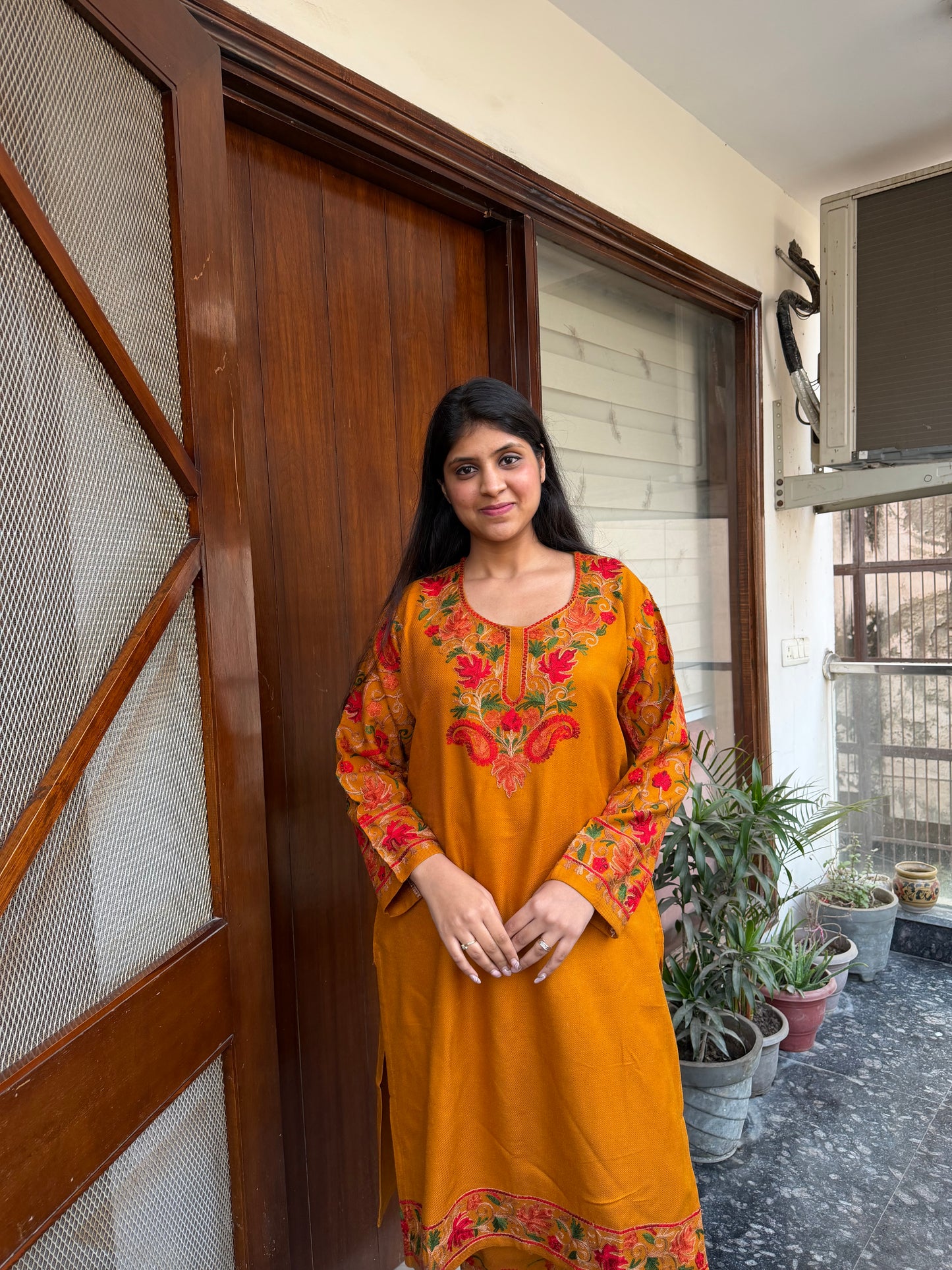 Pure wool hand embroidered aari work designer coord set