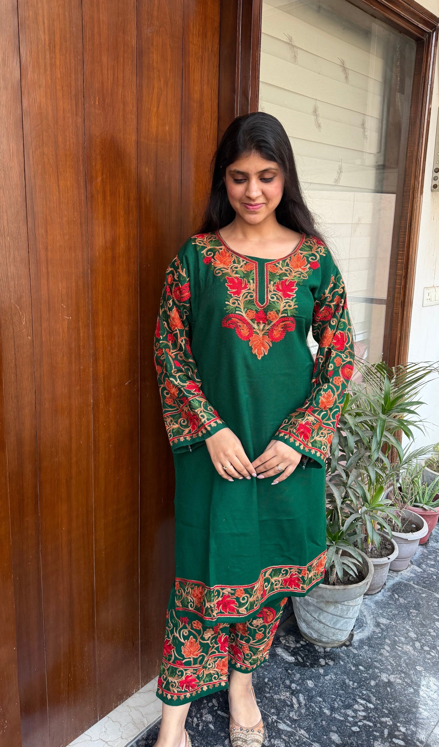 Pure wool hand embroidered aari work designer coord set