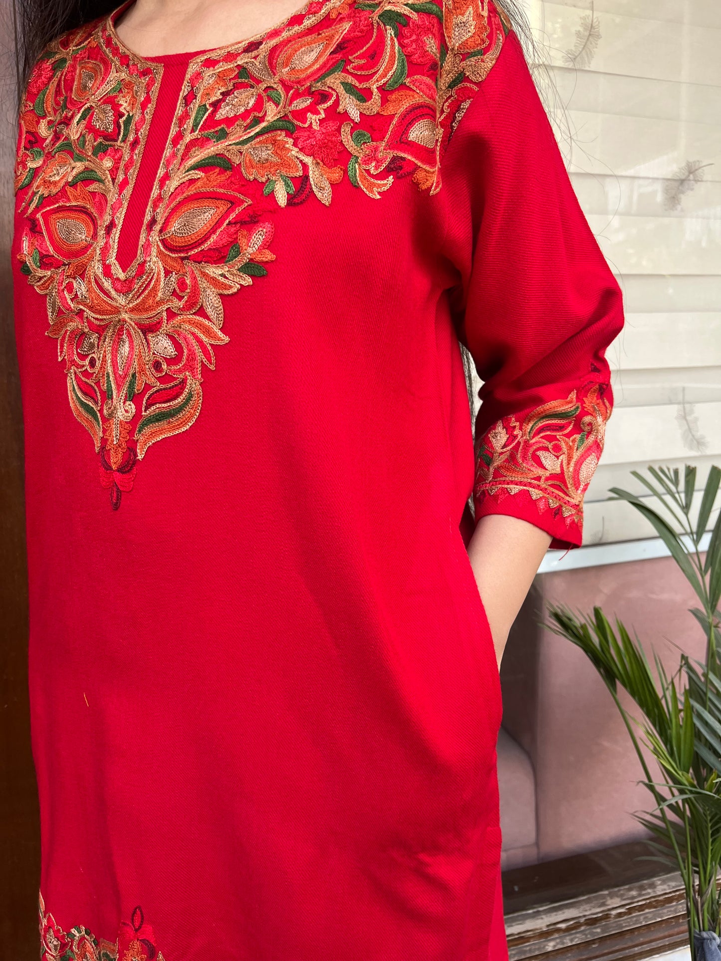 Pure wool hand embroidered aari work designer coord set