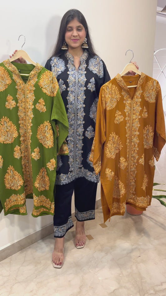 Black Pashmina hand embroidered aari work designer coord set